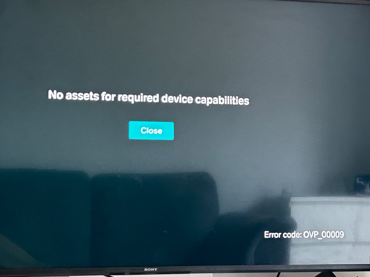 a_ridley's tweet photo. @NOWHelpTeam I’m unable to load Sky Sports Main Event on NOW app (v6.4.0-AndroidTV-GB) on Sony Android TV (v10). Error: “No assets for required device capabilities” OVP_00009 https://t.co/FIACKPHk7I