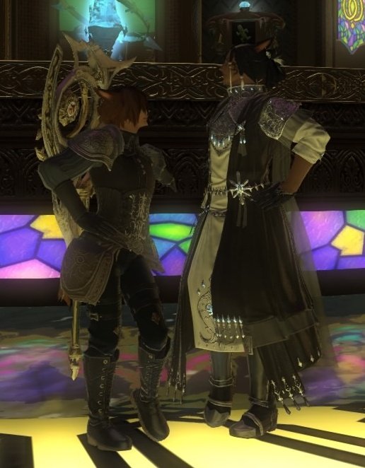 earwrigglies's tweet photo. It's old and their hairstyles are much different now but when we actually timed the Thavnairian Dance perfectly at the same time and held them there until they both went AFK.

Now they're bonded and traversing Dawntrail together. https://t.co/0gSDJWvfaO
