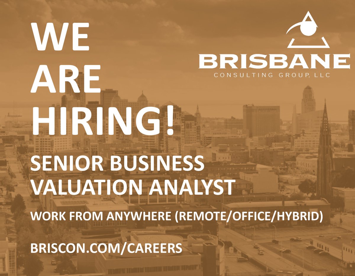 Work from anywhere? ✔️ 
Flexibility, growth potential, and a fantastic team to be part of? ✔️✔️✔️ 

If you're an experienced Business Valuation Analyst, apply to join the Brisbane Consulting Group, LLC team! hubs.la/Q02HhWDS0