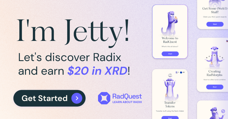 radixdlt's tweet photo. Ready for a safer and smoother Web3 experience? 

Earn $20 in XRD with RadQuest and see why Radix is the future of DeFi. 

Start exploring: https://t.co/Vs8OhDiZ1L