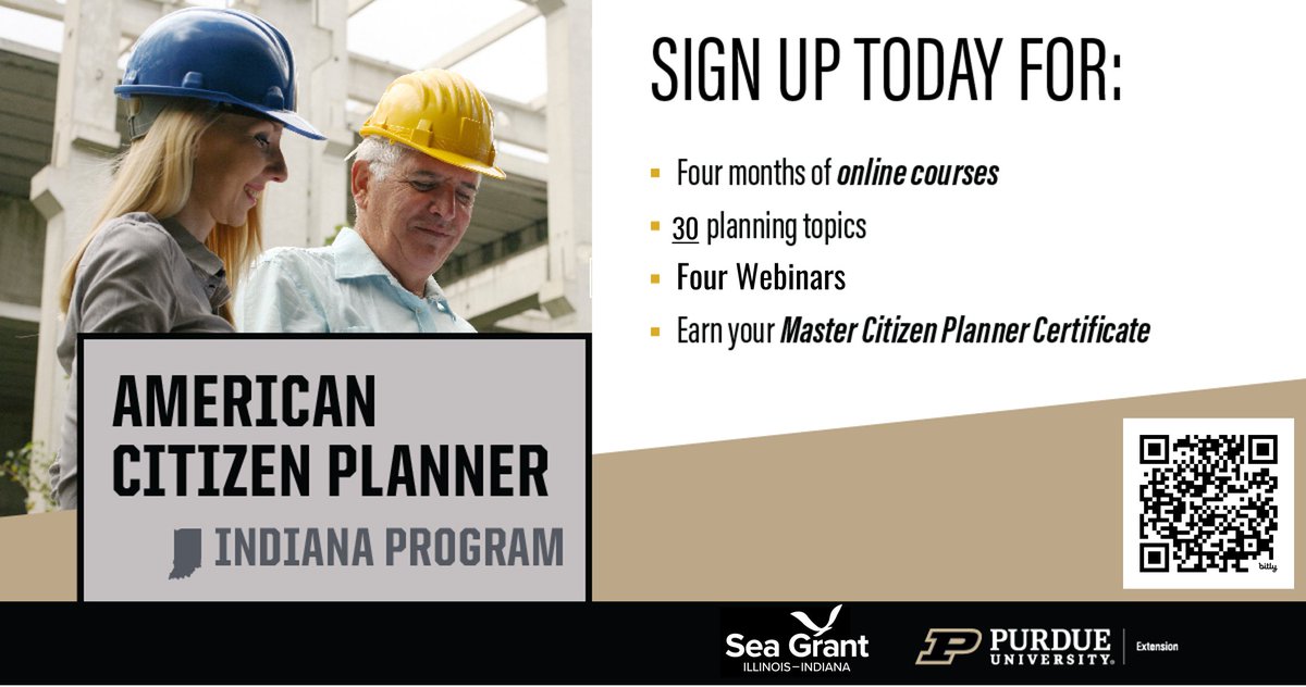PurdueCDExt's tweet image. Registration closes July 31st!

American Citizen Planner-Indiana course includes 30 units divided into ACP-IN 101 and ACP-IN 201 and a #comprehensiveexam. This course also includes four #webinars.  Learn more: bit.ly/3JLZ4MC. Register here: puext.in/ACPIN #cdext