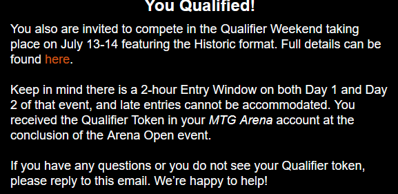 MartinMagicDang's tweet photo. @LuisSalvatto @kevxe13 @MTG_Arena @wizards_magic @Scalefast The mail for the Arena open says that I am now qualified for July arena monthly which was played 2 weeks ago, instead of the next monthly (August)

Seriously, what is with all these mistakes and delays ?, is anyone even in charge, does anyone care?
@MTG_Arena  @Wizards_Help https://t.co/tVmmdUNF1V