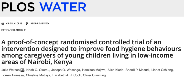 New paper from Julie Watson et al. with <a href="/ILRI/">ILRI.org</a> in <a href="/PLOSWater/">PLOS Water</a> 

A randomised proof-of-concept trial provides preliminary evidence that a community health volunteer-led intervention targeting caregivers of young children can improve food hygiene behaviour.

doi.org/10.1371/journa…