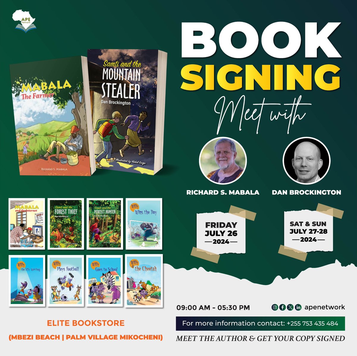 Karibu ukutane na <a href="/MabalaMakengeza/">Richard Mabala</a> na <a href="/DanBkidsbooks/">Samti and . . . .</a> katika maduka yetu wikiendi hii na ujipatie punguzo kubwa la vitabu vyao