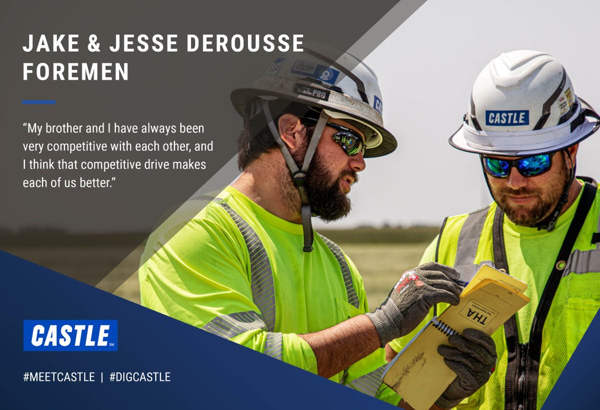 Jesse and Jake DeRousse are brothers, foremen and best friends. They joined Castle seven years ago, following in the footsteps of their dad, Mike, who retired from Castle in 2018. Learn more about this dynamic duo in this month’s #MeetCastle profile:  digcastle.com/insights/famil…