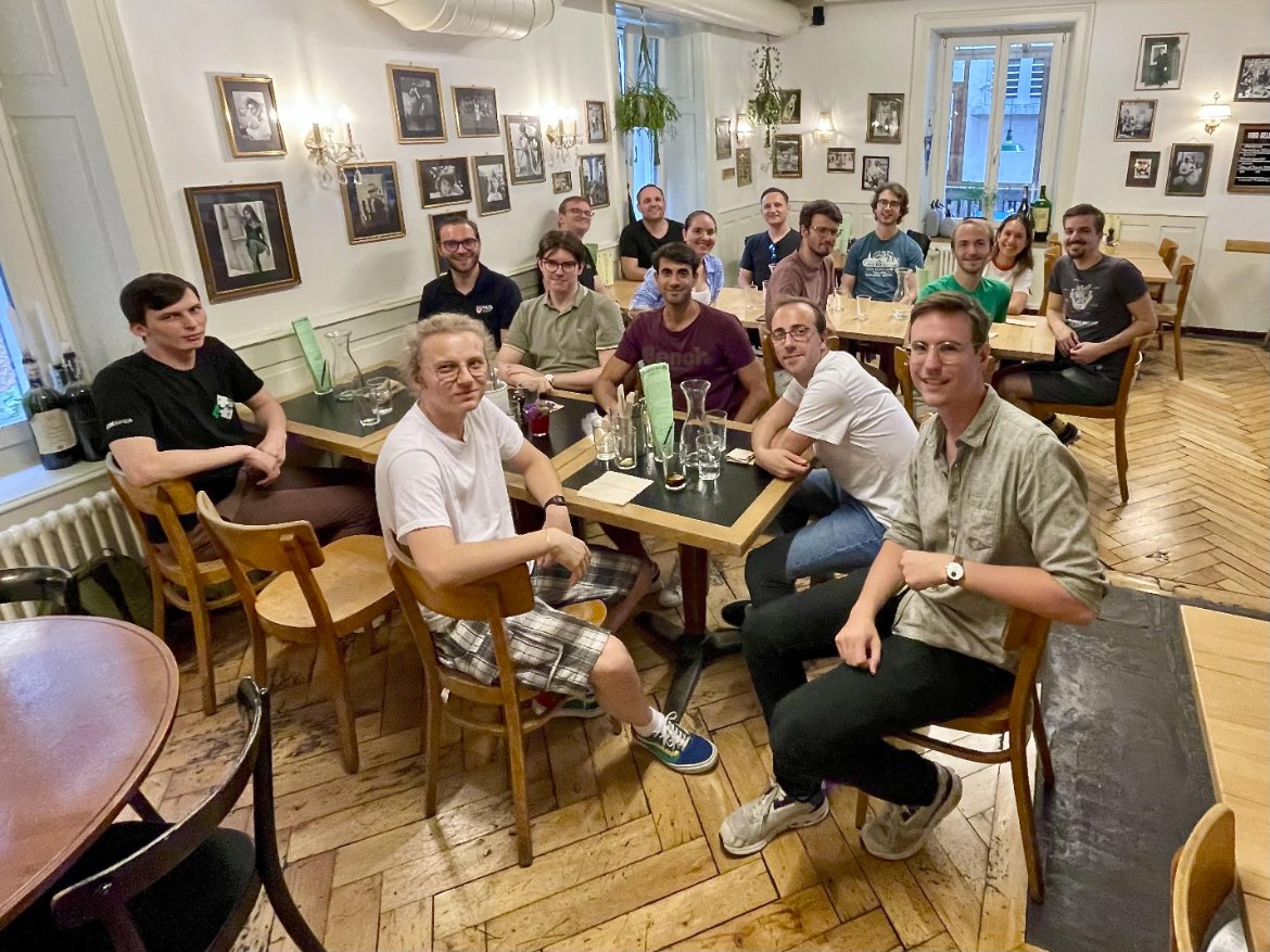 Today we had visitors from Cambridge - Tobias_Grosser, Markus Böck <a href="/zero9178/">Markus Böck</a> &amp; Sasha Lopoukhine <a href="/superlopuh/">Sasha Lopoukhine</a> who gave a talk on Quidditch github.com/opencompl/quid…, their MLIR-based &amp; xDSL-based xdsl.dev deep learning compilers targeting Occamy. Here is us at lunch😀.