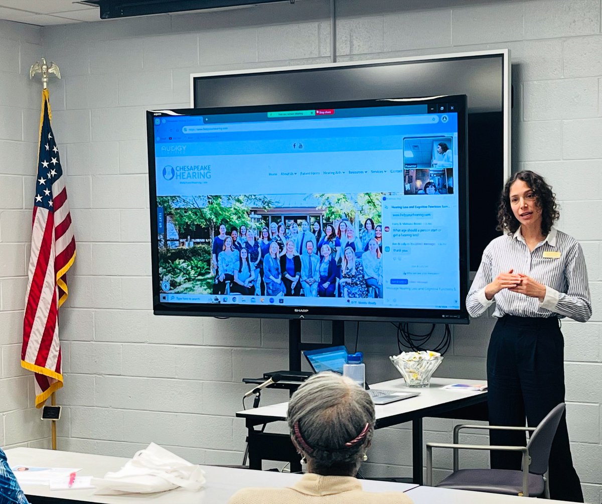 Dr. Rose Buchbinder, AuD, presented on Hearing Loss and Cognitive Decline today at the Rockville Senior Center. She had an audience of both live attendees and Zoom attendees. #chesapeakehearing #betterhearing