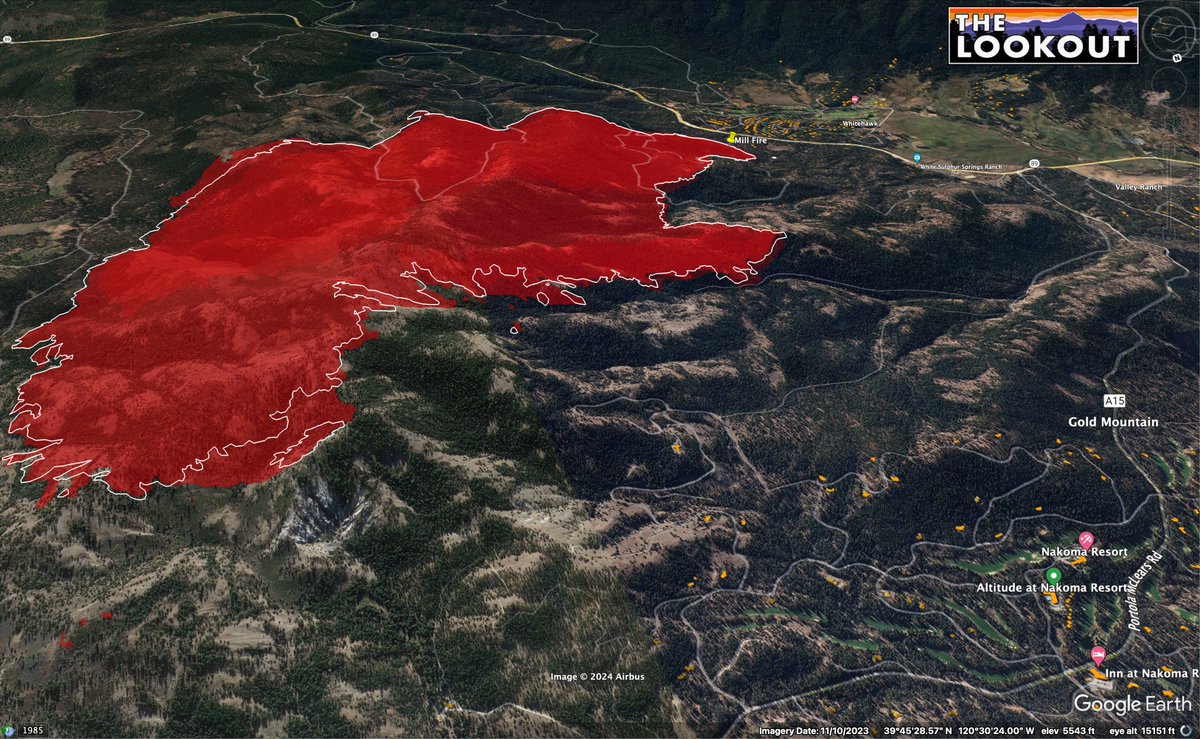 wildland_zko's tweet photo. Perimeter mapping of #GoldComplex/#MillFire. Red area was mapped at 10:30am, on 7/24/2024. The white line is 12 hours of fire growth.
Much of the overnight growth was on the SE flank of the fire. Grass areas where fire has not spread aren't likely to move again. Sources: FIRIS, NIFC.