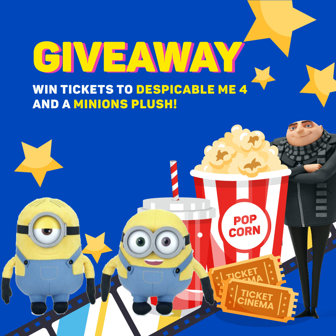 🎉 GIVEAWAY! WIN DESPICABLE ME TICKETS &amp; A MINION TEDDY🎥😃

We’re giving away a family pack of Despicable Me 4 cinema tickets and a Minions plush! 🥳

To enter:

Follow our page
Like this post
Tag someone in the comments
Don’t miss out on this fun family adventure! Good luck! 🤞