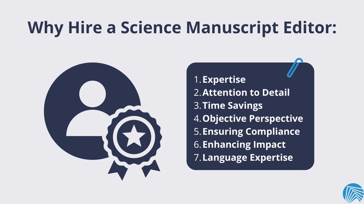 SciTechEdit's tweet image. Wondering how to elevate your science manuscript? 
Here are 7 reasons to hire a professional editor:

1️⃣ Expertise
2️⃣ Attention to detail
3️⃣ Time savings
4️⃣ Objective feedback
5️⃣ Compliance
6️⃣ Impact
7️⃣ Language proficiency

📚 #ScienceWriting #EditingTips