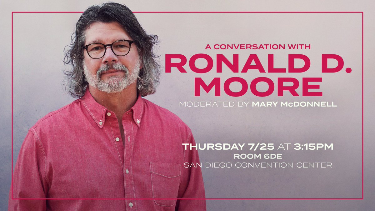 Calling all San Diego Comic Con attendees! Join us for an exclusive conversation with the legendary #RonMoore, best known for his iconic shows #BattlestarGalactica, #ForAllMankind, and #Outlander. 

⭐️ Thursday, 7/25 at 3:15 pm
⭐️ Room 6DE

#ComicCon2024