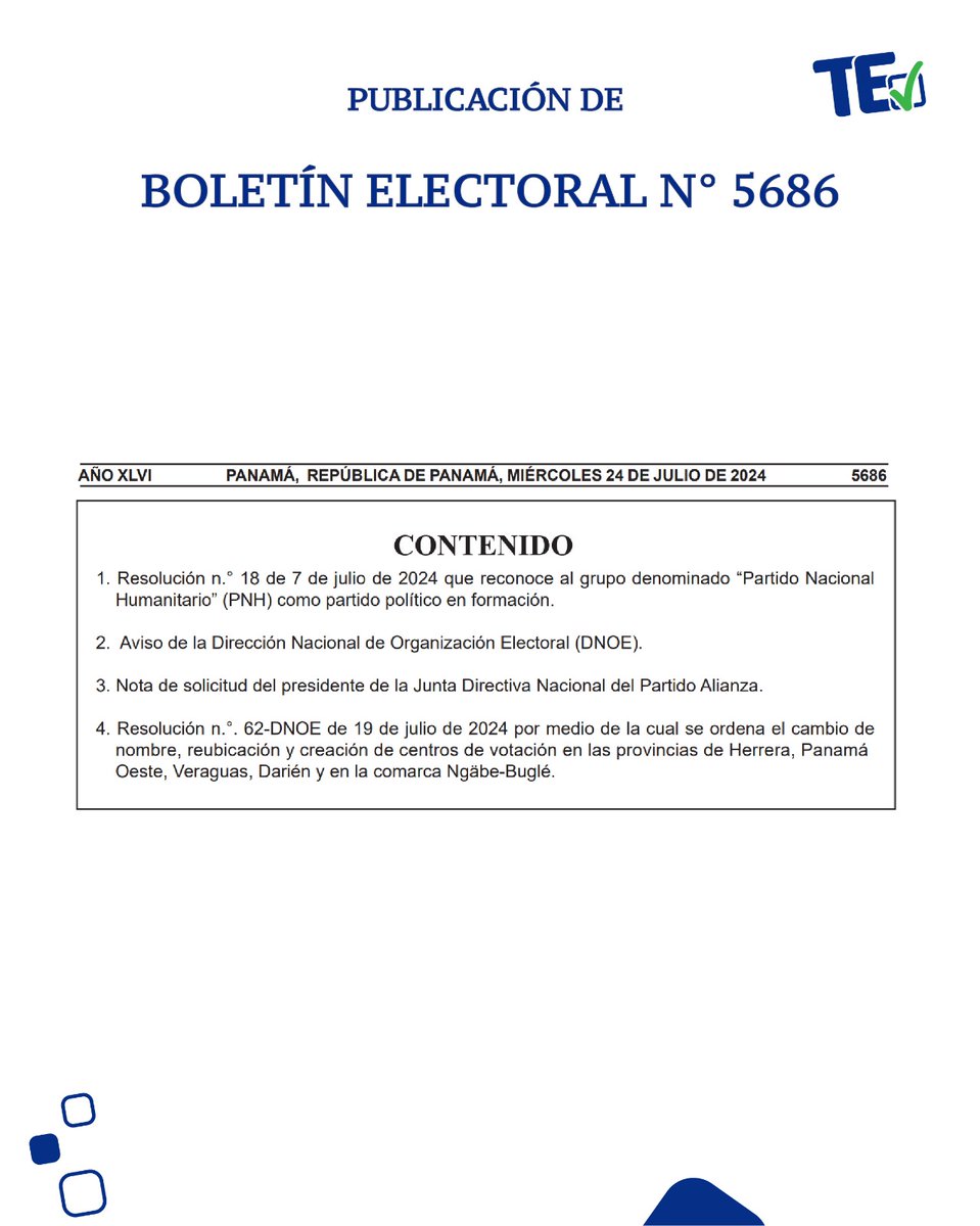 tepanama's tweet photo. Te compartimos el boletín Electoral N°5686, más información: https://t.co/NRBn3L5AzT
#TribunalContigo✅ https://t.co/thfQAAVi5X