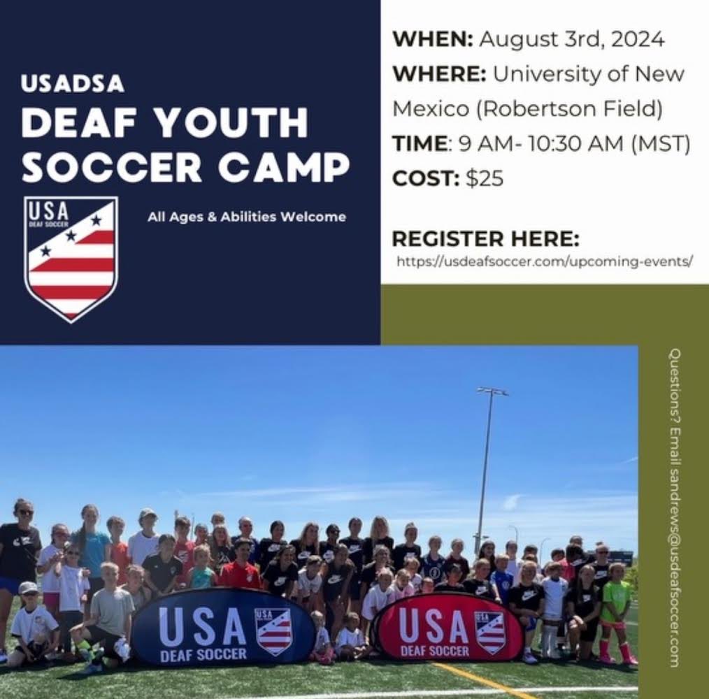 𝓝𝓮𝔀 𝓒𝓪𝓶𝓹: USADSA is proud to present a Deaf Soccer Youth Camp in New Mexico on Saturday, Aug. 3rd! Join us by registering at the link below: usdeafsoccer.com/upcoming-event…