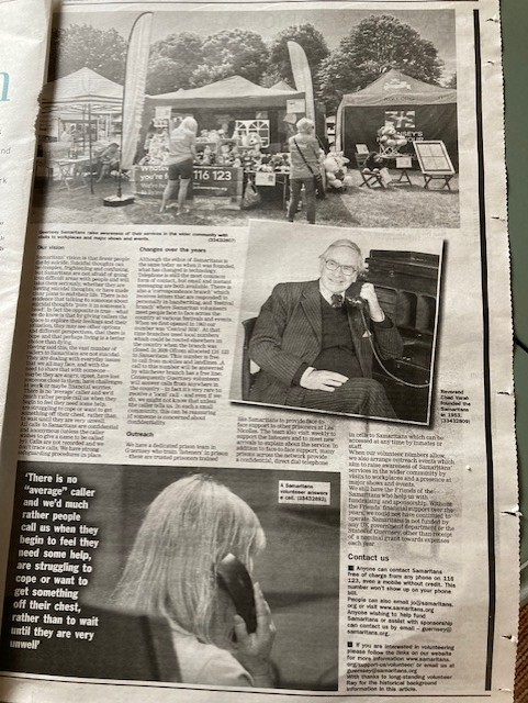 It's #SamaritansAwarenessDay A big thank you to <a href="/GuernseyPress/">Guernsey Press</a> for a fabulous article about <a href="/GsySams/">GuernseySamaritans</a> (good job we are good at listening, wouldn't win any awards for photography!). <a href="/Samaritans/">Samaritans</a> are there 24/7.  You can call on 116 123
