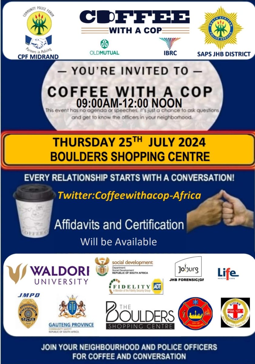 Bridging the gap between the Police and community requires empathy,understanding, and a willingness to listen and learn from each other..<a href="/SAPoliceService/">SA Police Service 🇿🇦</a> <a href="/OldMutualSA/">Old Mutual SA</a> <a href="/HaqueAbs/">Abs Haque</a> <a href="/JoburgMPD/">Jo'burg Metro Police Department - JMPD</a> <a href="/metpoliceuk/">Metropolitan Police</a> <a href="/CoffeewithaCop/">Coffee with a Cop</a> <a href="/PoliceUg/">Uganda Police Force</a> <a href="/Waldorf_Esports/">Waldorf University Esports</a> <a href="/COPSOffice/">COPS Office</a> <a href="/laprf_org/">Los Angeles Police Reserve Foundation</a>