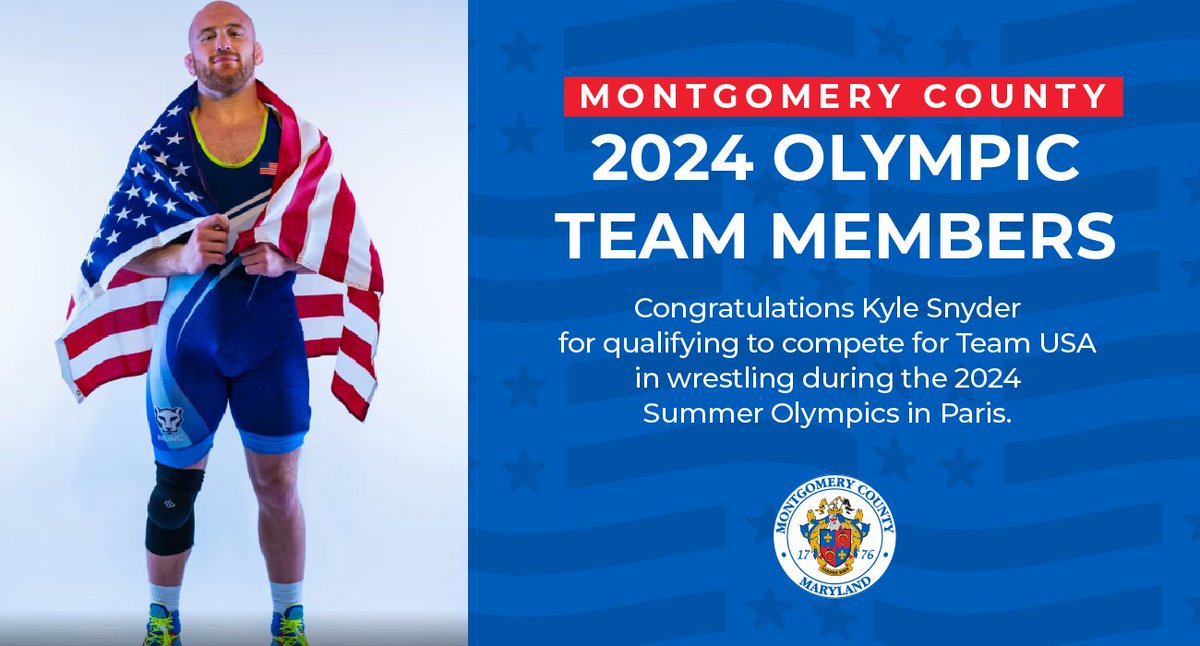 MontgomeryCoMD's tweet image. 🇺🇸 Kyle Snyder is off to his third Olympics! 🥇 This 28-year-old wrestling champ from Our Lady of Good Counsel High School in Olney won gold in Brazil and continues to dominate. Let's cheer him on as he represents MoCo and the USA in Paris! 💪🇺🇸 #Paris2024 #MoCoProud #TeamUSA