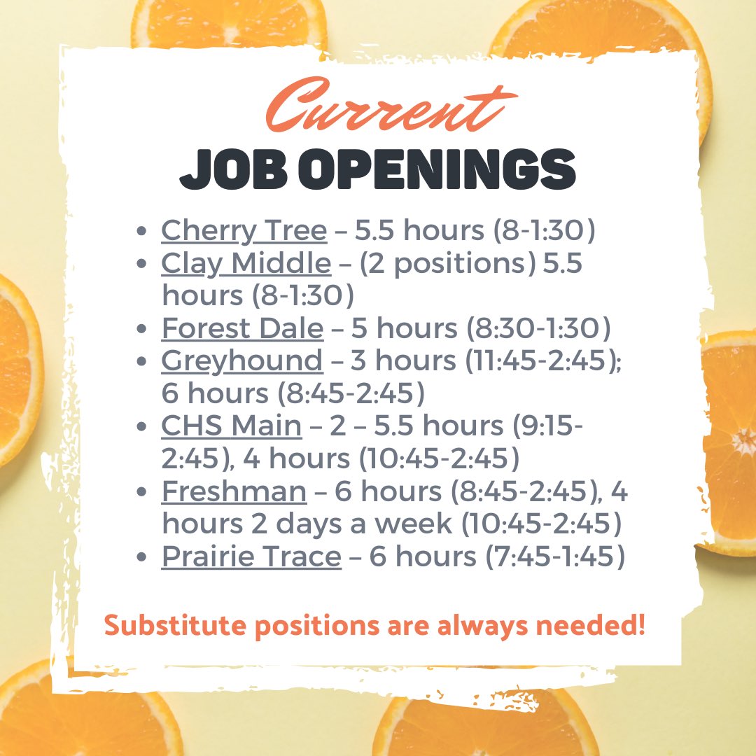 myCCSCafe (@myccscafe) on Twitter photo We are gearing up for back to school and hiring new employees! Please check the slides to see the available openings for this wonderful job opportunity! Ccs.k12.in.us/careers <a href="/myccs/">Carmel Clay Schools</a> We are gearing up for back to school and hiring new employees! Please check the slides to see the available openings for this wonderful job opportunity! Ccs.k12.in.us/careers <a href="/myccs/">Carmel Clay Schools</a>