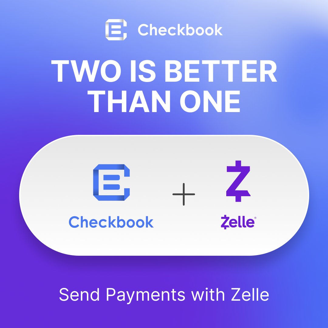 checkbook's tweet photo. Checkbook is a whole lot smoother with our Zelle integration! ✨

Zelle is a convenient, fast, and secure way to send money, and now it's available right here.

With Checkbook, sending money is a piece of cake.

Checkbook and Zelle, together at last, bring you a faster and more convenient payment experience. Give it a try!

https://t.co/Bibg1YPe1a+

#CheckbookXZelle #FasterPayments #fintech #BankToBank #FinancialFreedom #SimpleSolutions #PaymentInnovation