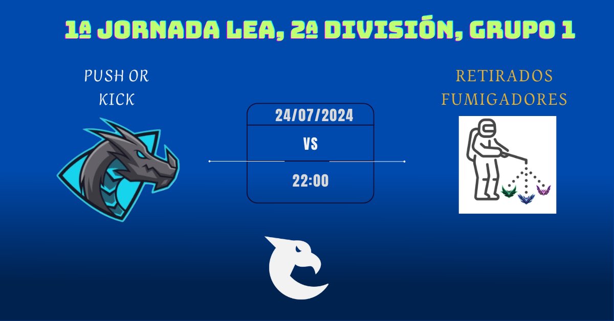 PushOrKick's tweet image. Y regresamos hoy en un nuevo split de @LEAmateur_ contra Retirados Fumigadores.
1ª Jornada 2ª División 

Podréis disfrutarlo en: twitch.tv/push_or_kick?l…