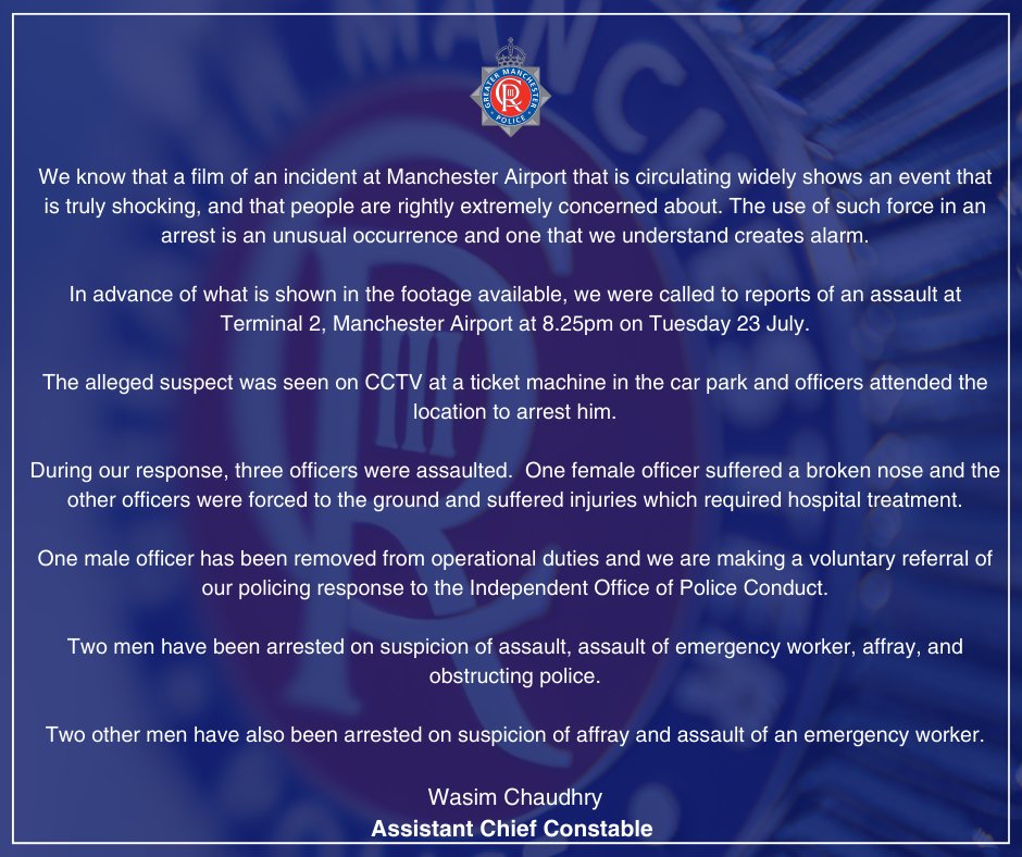 We know that our communities are rightly concerned by video footage, which is being circulated online, that shows armed police officers responding to an incident at Manchester Airport .

Assistant Chief Constable Wasim Chaudhry has issued a statement.