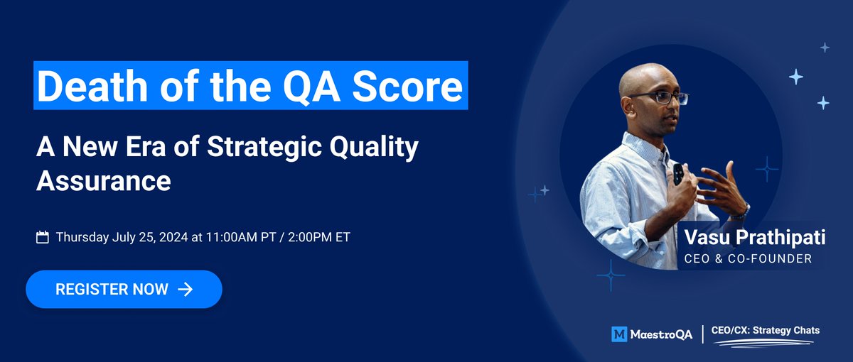 Join us for our exclusive webinar tomorrow, "Death of the QA Score," featuring Vasu Prathipati, CEO and Co-Founder of MaestroQA. This discussion will explore how traditional #QAscores are being replaced by more sophisticated, targeted #QA strategies. tinyurl.com/4emskjjh