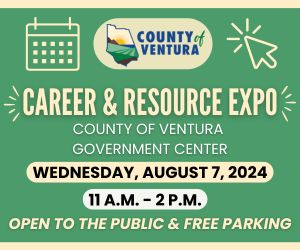 The public is invited to the <a href="/CountyVentura/">County of Ventura</a> Career &amp; Resource Expo from 11 a.m. to 2 p.m. Wednesday, Aug. 7. Come explore career opportunities, the hiring processes, and how to join the county workforce. More info at governmentjobs.com/careers/ventur…. #ad