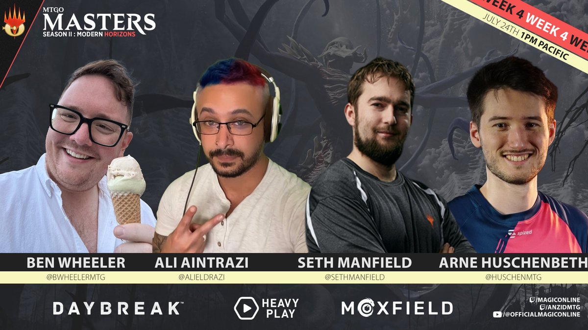 MagicOnline's tweet image. Battle of the best creature types, TODAY on #MTGOMasters!

Live:
twitch.tv/magiconline
twitch.tv/anzidmtg

🔸Hosts
🔹 @TheWillHallExp
🔹 @anzidmtg

🔸Pod 4
🔹 @SethManfield
🔹 @BWheelerMTG
🔹 @AliEldrazi
🔹 @Huschenmtg

Sponsors: @HeavyPlayLLC, @moxfieldmtg