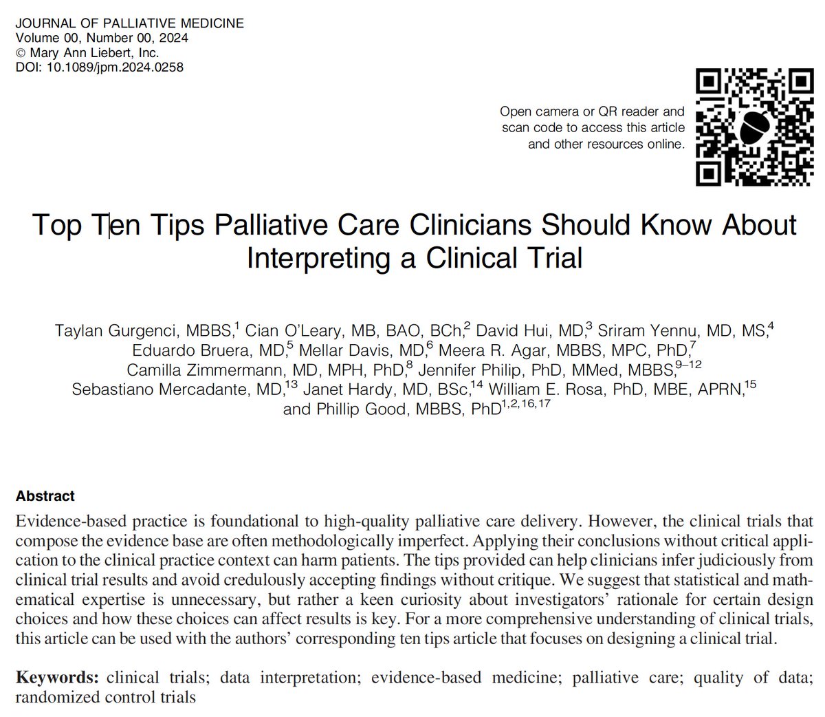 Billy Rosa, PhD, MBE, APRN (@billyrosaphd) on Twitter photo 💻Our next <a href="/PalliativeMed_j/">Journal of Palliative Medicine</a> Top Ten paper on what #PalliativeCare clinicians should know about interpreting a clinical trial➡️excellent guidance to informed evidence-based practice📚Stay tuned for partner article on designing a clinical trial🔗:liebertpub.com/doi/10.1089/jp… #hapc #hpm 💻Our next <a href="/PalliativeMed_j/">Journal of Palliative Medicine</a> Top Ten paper on what #PalliativeCare clinicians should know about interpreting a clinical trial➡️excellent guidance to informed evidence-based practice📚Stay tuned for partner article on designing a clinical trial🔗:liebertpub.com/doi/10.1089/jp… #hapc #hpm