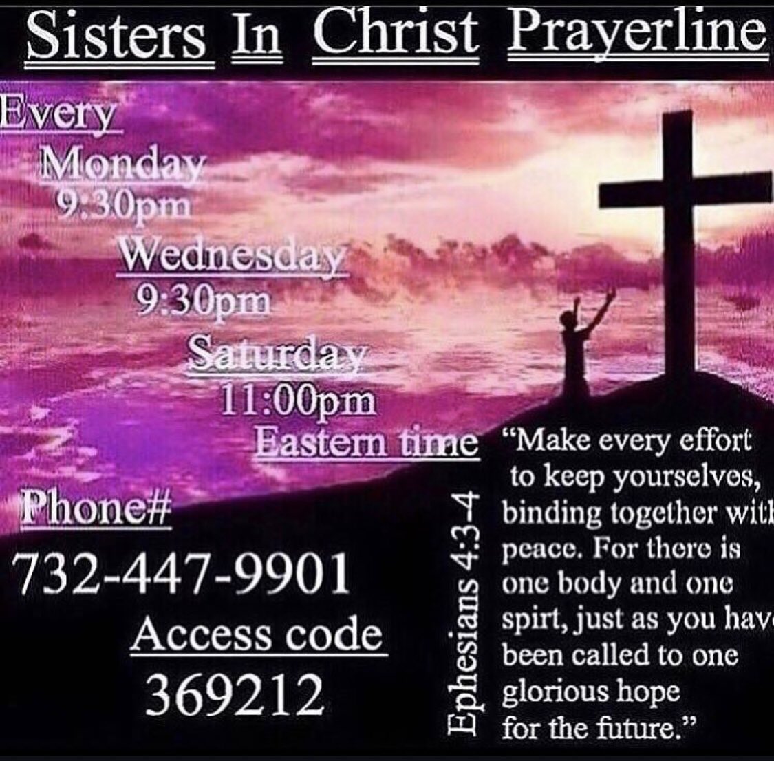 SisInChristPl's tweet photo. SISTERS IN CHRIST PRAYERLINE ON NOW!!! Call in ladies we’re into prayers testimonies and worship right now call in for God’s glory Gbu https://t.co/XCs1hwkdVn