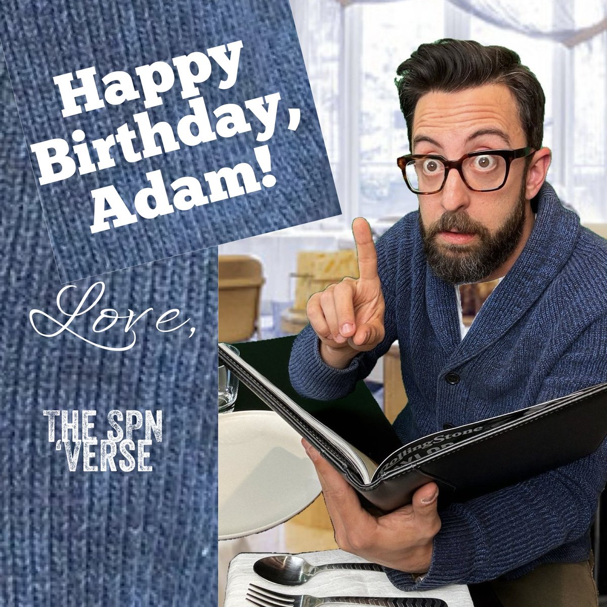 thespnverse's tweet photo. HAPPY BIRTHDAY @realadamrose ๐ We love our blue cardigan wearing goofball! #adamrose #bluecardigan
โก๏ธ Follow @thespnverse for more! Check our stories for breaking news and updates.
โ
#supernatural #spn #spnfamily https://t.co/Wd7QRwNBIb