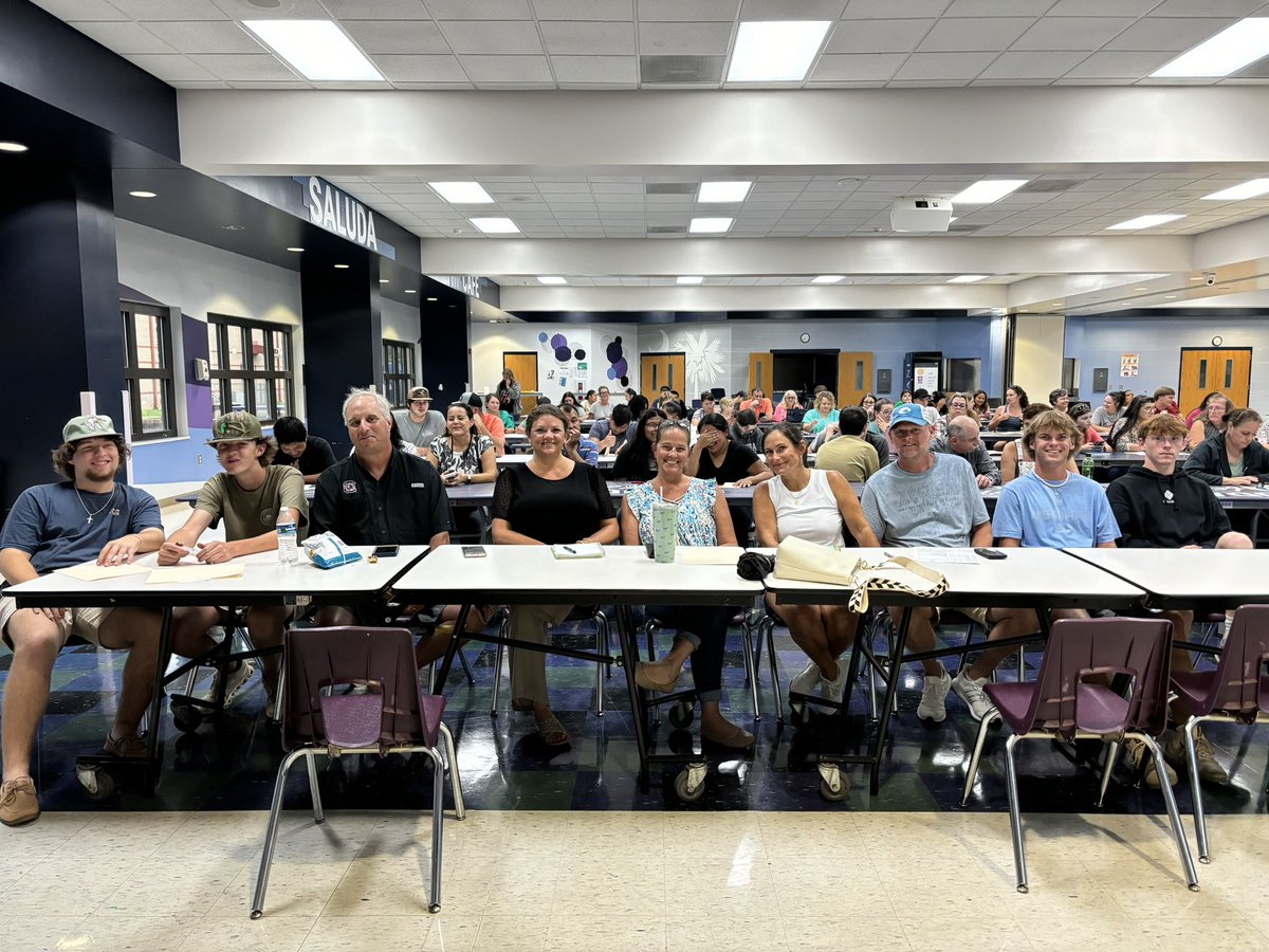 saludaschools's tweet photo. Many thanks to the seniors and parents who braved the weather and the brief power outage to attend tonight’s Senior 101 presentation! The Class of 2025 appears to be ready for the school year! #OneSaluda #SHSTigerPride https://t.co/642oAyXWZu