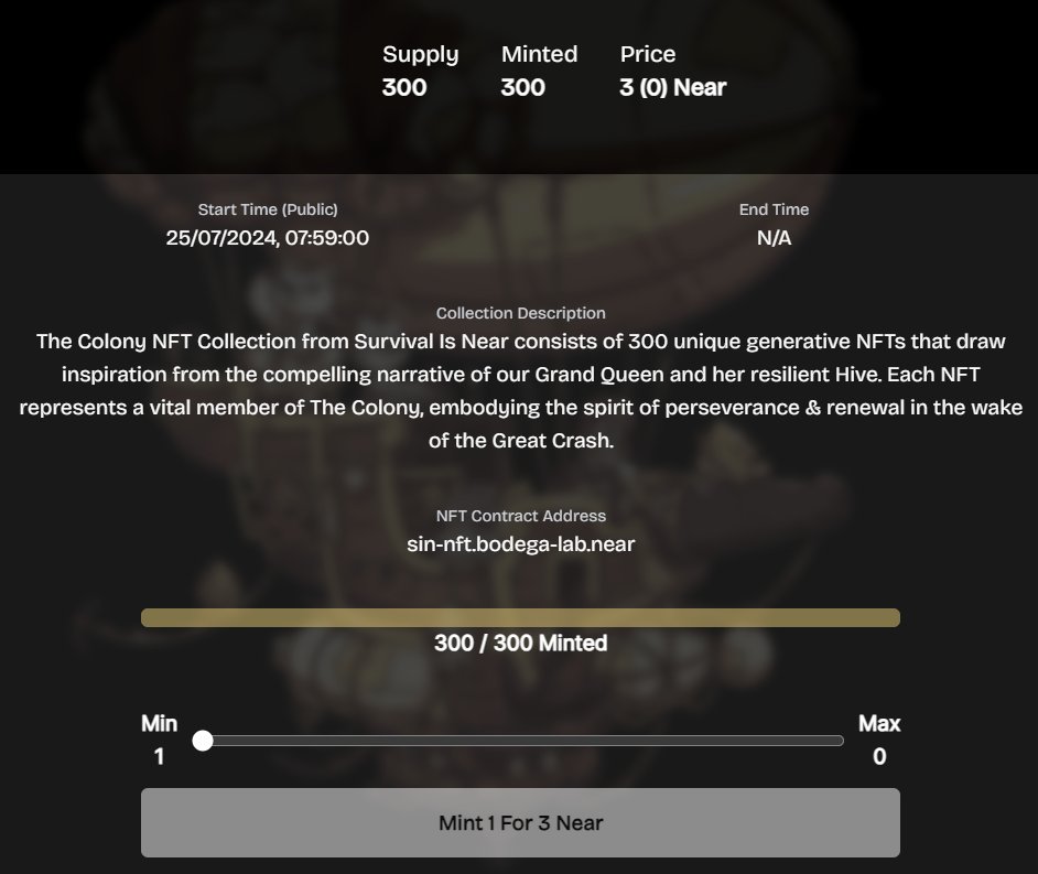 survivalisnear's tweet image. 🚨 MINTED OUT!

The Colony is complete 🐝⚡️

Thanks to everyone who participated in both our Community Mint and Public Mint for The Colony NFT Collection 💯🍯

Thanks to the #AlphaHive for holding it down!
Thanks to @L1LDrac0_ for the amazing Artwork!
Thanks to @bodega_web3 for…