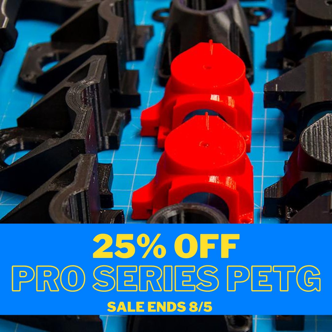 MatterHackers's tweet image. THE #SALE IS STILL ON! 25% OFF #PROSeries #PETG!

Grab a spool or two while the deal lasts at the link below:
matterhackers.com/r/idos7E

#MatterHackers #PROSeriesPETG #Filament #FilamentSale #Discount #Deal #3D #3DFilament #3DPrint #3DPrints