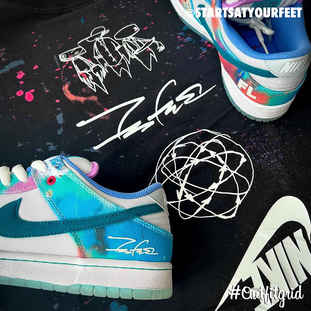 Today's top #outfitgrid is by @startsatyourfeet.
▫️ #Futura x #Nike #Tee &amp; #NikeSB #Dunks
▫️ #FearOfGod x #NewEra #Cap
▫️ #Stussy #Shorts