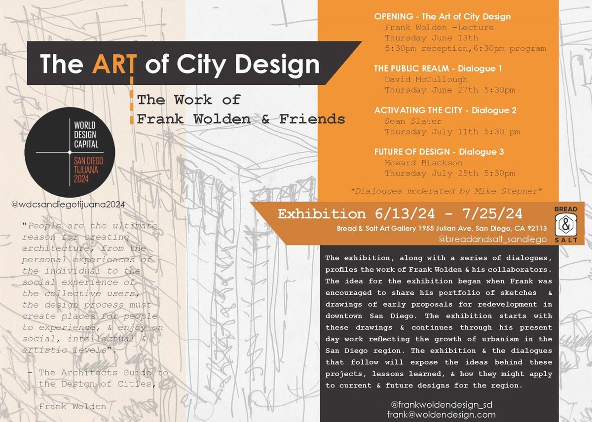 Come hear Andrew Malick speak with Leigh Eisen, Bill Fulton, and Howard Blackson on the Future of Design in San Diego. Bread &amp; Salt, 7/25/24, 5:30pm