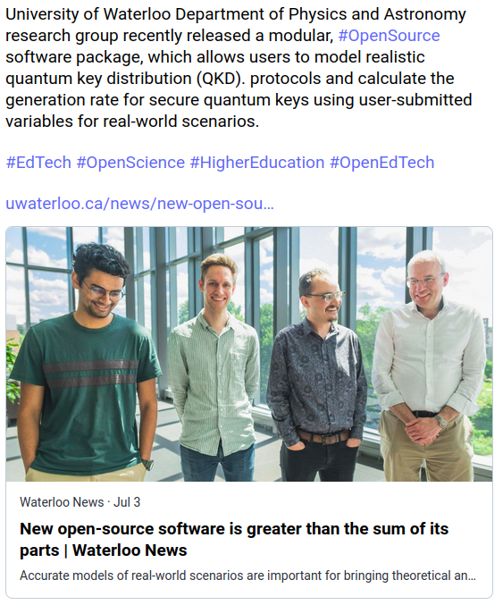 Apereo's tweet photo. #OSS in #HigherEd More on this from the University of Waterloo (@UWaterlooand) and other developments in #OpenSource and #OpenScience in #HigherEducation via our #Mastodon account at https://t.co/iPwixMdeGx. https://t.co/SHbMti8oAO
