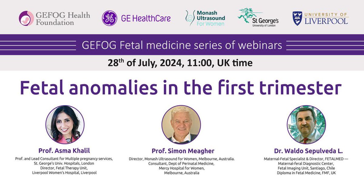 ProfAsmaKhalil's tweet photo. I look forward to seeing you at the ‘Fetal anomalies in the first trimester’ webinar on 28th July.

https://t.co/DqcRMVR7m0 https://t.co/qFsBdiQM4f