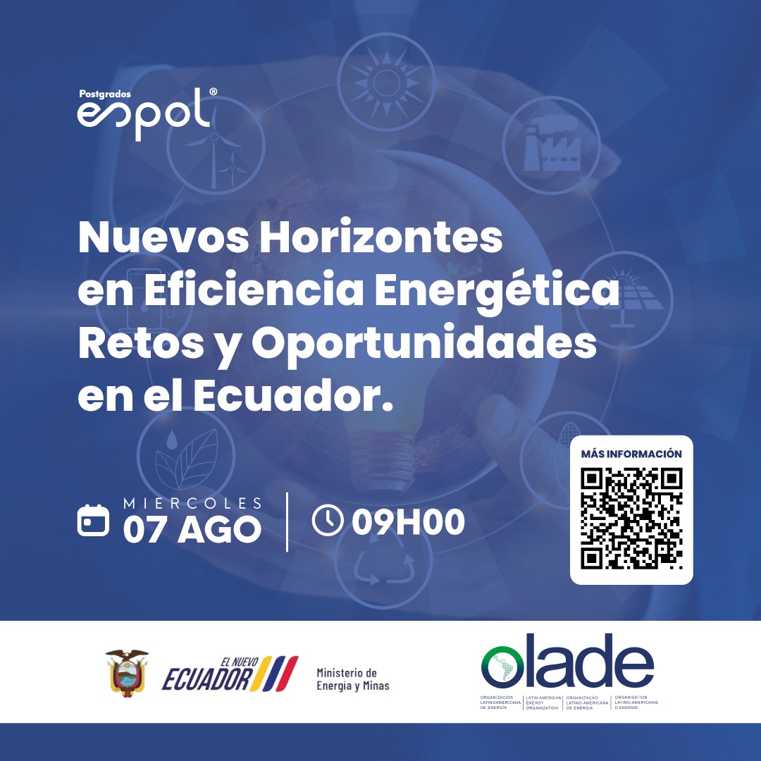 ¡Únete a nuestro evento online! 📣"Explorando nuevos horizontes en eficiencia energética: retos y oportunidades en Ecuador".

📅 Miércoles, 7 de agosto  
⏰ 09h00 AM (Franja horaria Ecuador)
💻 Plataforma: Zoom

#PostgradosESPOL #EficienciaEnergética