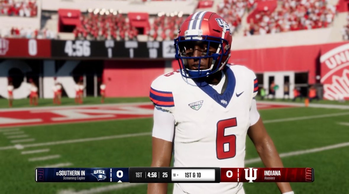 Red_Dead_Fred's tweet photo. after quite a bit of trial and error, @USIAthletics is #InTheGame

(The #HumScreags crowd is *not* supposed to be wearing pink and baby blue, a bug I’m hoping to see fixed soon) https://t.co/eiPhcWooHB
