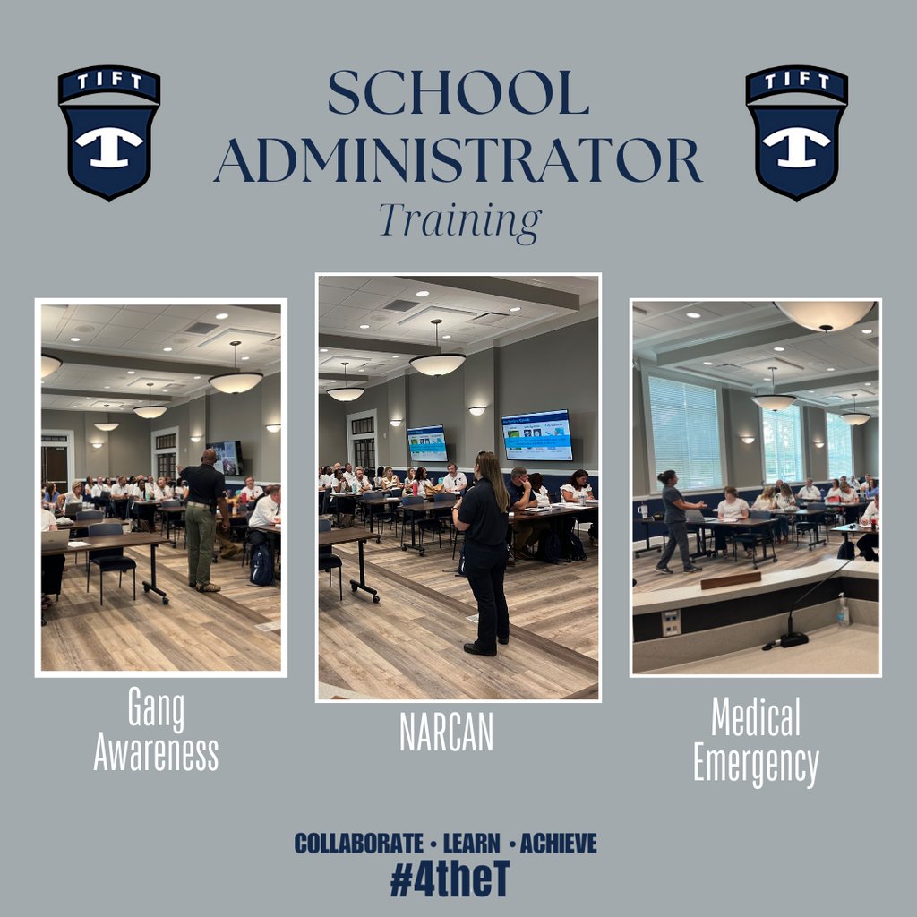 School administrators spent the afternoon in training for Gang Awareness, NARCAN administration, and responding to medical emergencies. Thanks to <a href="/TiftonPD/">Tifton PD</a> and Tifton Fire Dept for providing training to ensure a safer environment for our students and staff. #4theT