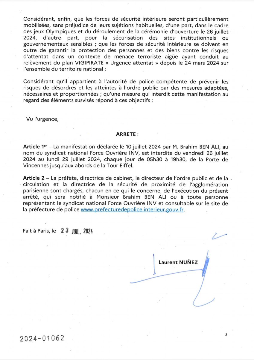 Je comprends mieux pourquoi notre manifestation a été interdite par le préfet Laurent Nunez. La manifestation peut être interdite sur la base de cette clause (voir photo émanant de cette source➡️(library.olympics.com/Default/doc/SY…), car elle stipule explicitement que toute réunion majeure