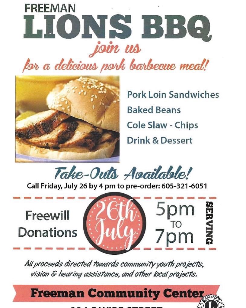 If you are in Freeman on Friday evening, stop by the Lions Club BBQ!  #freemansd #chislicfestival #hifromsd #SDChislicFestival #Chislic #freemanlions