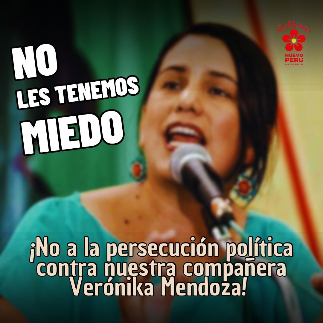 CulturasNP's tweet photo. Desde el Comité de Culturas del Nuevo Perú por el Buen Vivir queremos mostrarle todo nuestro apoyo a la compañera Vero Mendoza. La derecha más ignorante de los últimos años no nos callará. 

#NoLesTenemosMiedo
#VeroValiente
#InsurgenciaCiudadana https://t.co/wBsq6rvVzU