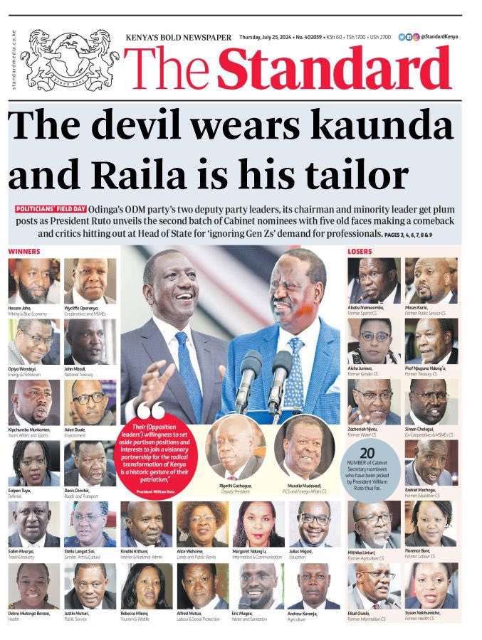 KatheuNzyimi's tweet photo. Today's newspaper headlines.
Thursday, July 25th.

#RutoMustGo https://t.co/TRhpkqTFs8