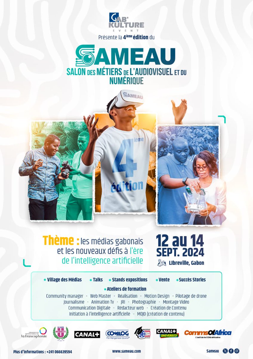 Ne ratez pas la 4ème édition du Salon des Métiers de l'Audiovisuel et du Numérique ( SAMEAU).🚀
RDV  du 12 au 14.09.24 à Lbv. Le SAMEAU vous offre des ateliers de formation enrichissants qui propulseront votre parcours professionnel vers des horizons inexplorés ! 😎🏅