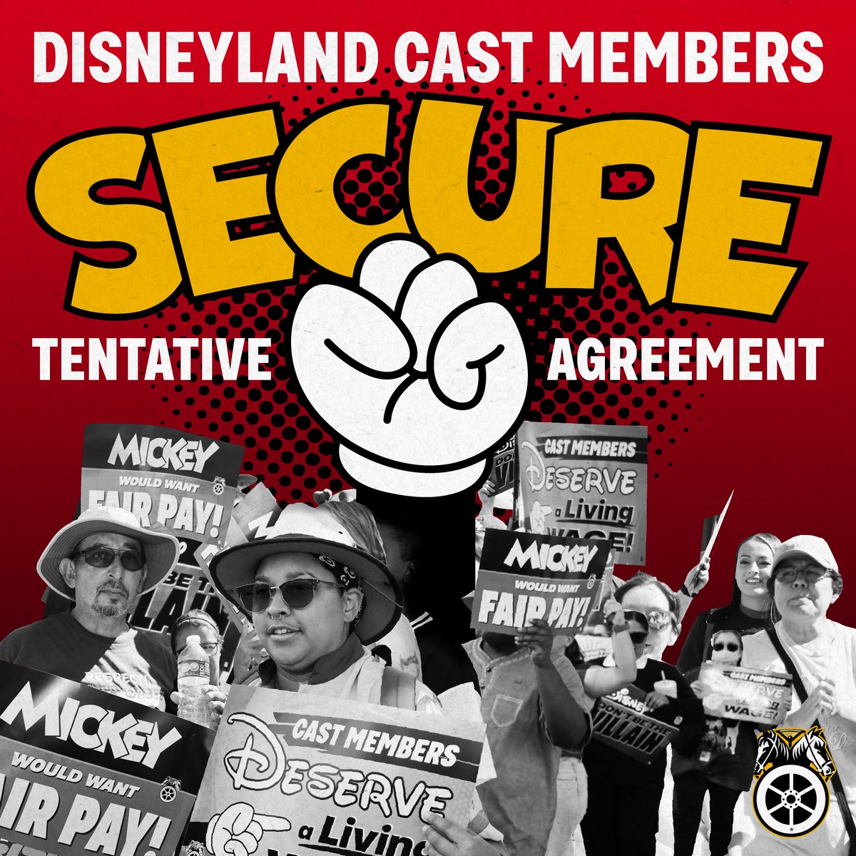 Teamsters's tweet image. Victory for Disneyland Cast Members! 
 
Disneyland cast members, represented by Teamsters Local 495 and a coalition of other unions, have reached a tentative agreement covering 14,000 workers at Disneyland, Disney California Adventure, and Downtown Disney. 
 
This breakthrough is…