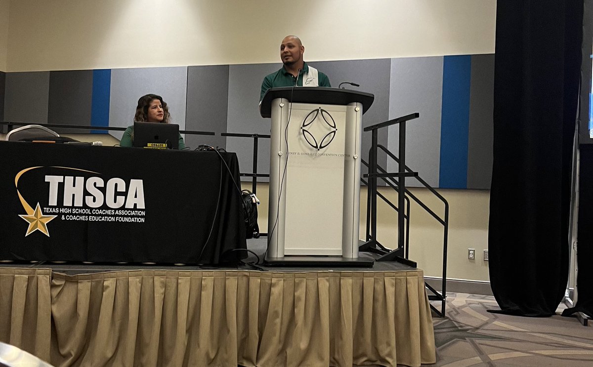 Coach_JRios's tweet photo. It was a great honor and privilege to represent @HCISD_Athletics at @THSCA.  I am thankful that I was called on to speak in front of such a great group of coaches. Blessed and highly favored!
#ItStartsWithYou #Vessel #GrowthMindset #NFAF https://t.co/7mjwyj3PGZ