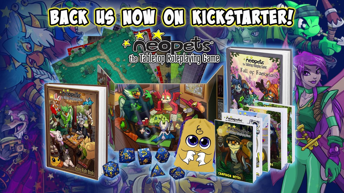 GeekifyInc's tweet photo. The officially licensed Neopets Tabletop Roleplaying Game is on Kickstarter, and things are heating up as we approach our second stretch goal! There's a pile of cool add-ons and some great things near to getting unlocked. 

https://t.co/SSVN9kaYq4

@Neopets #ttrpg #roleplaying https://t.co/BnHG5MSVM5