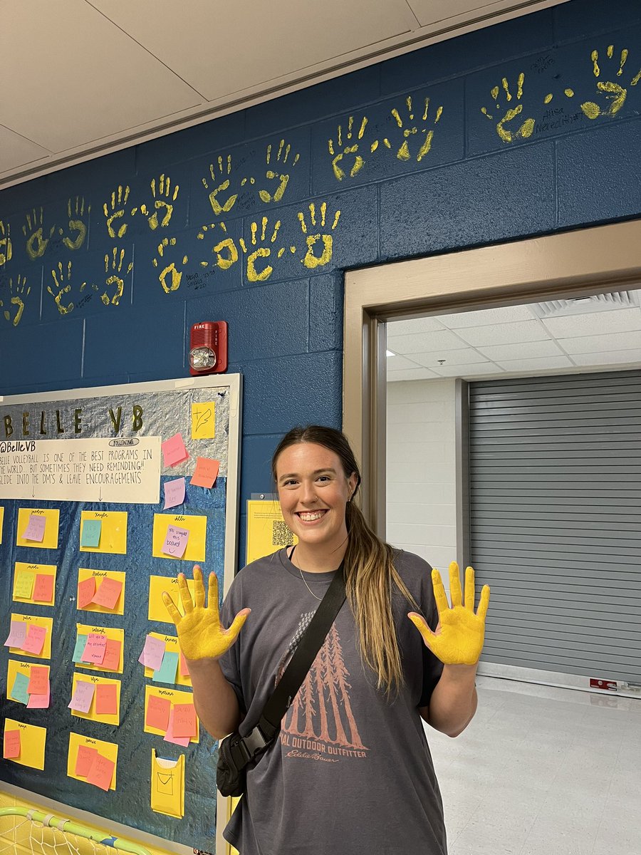<a href="/angelostatevb/">Angelo State Volleyball</a> Alum and recent US Open National Champion <a href="/haleycoulter2/">keep it 100 haley</a> stopped by on her way to California to say hi and put her hands up on the wall! #BelleYeah