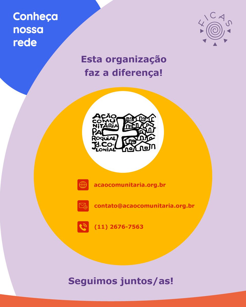 FICAS_SP's tweet photo. #NossaRede Conheça o trabalho com crianças e jovens da Ação Comunitária Paroquial do Jd. Colonial, que contribui para o fortalecimento dos vínculos familiares e comunitários e para a ampliação do exercício da cidadania!  Visite também: https://t.co/NYlsaUK1WM. https://t.co/fgAf8k5aSA